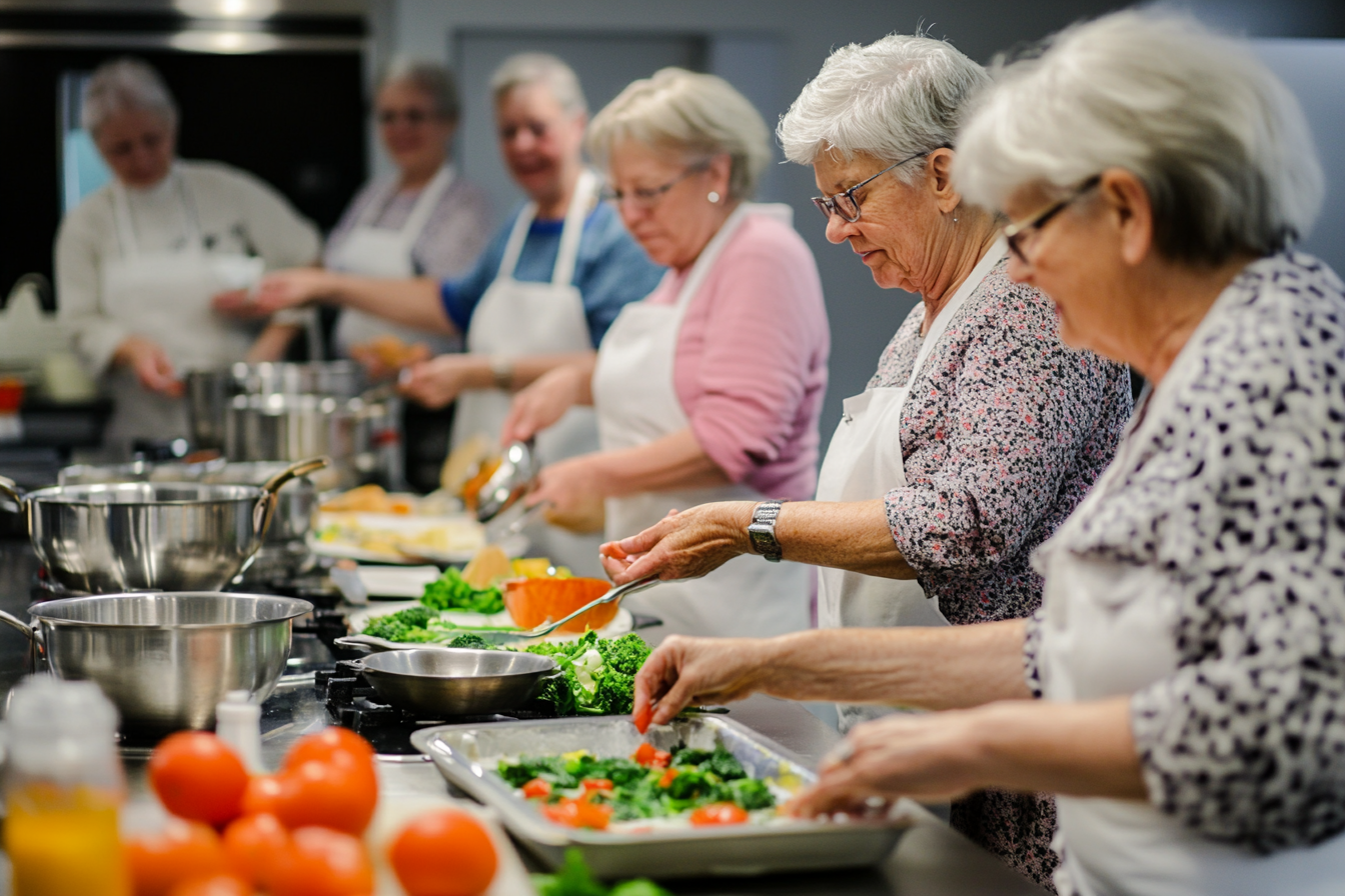 Щасливі люди середнього віку готують здорову їжу
